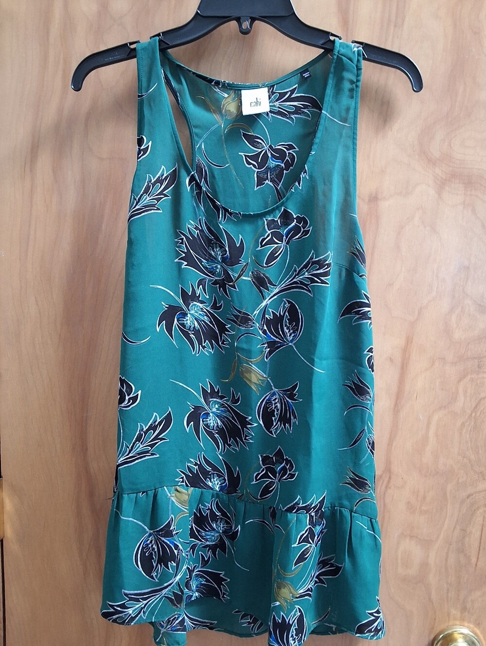 CAbi Dark Green Racerback Peplum Top